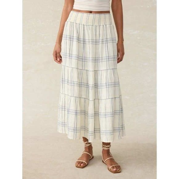Faherty Dresses & Skirts - Faherty Women Small Dune Organic Cotton Gauze Woodstock Skirt Ivory Blue Plaid